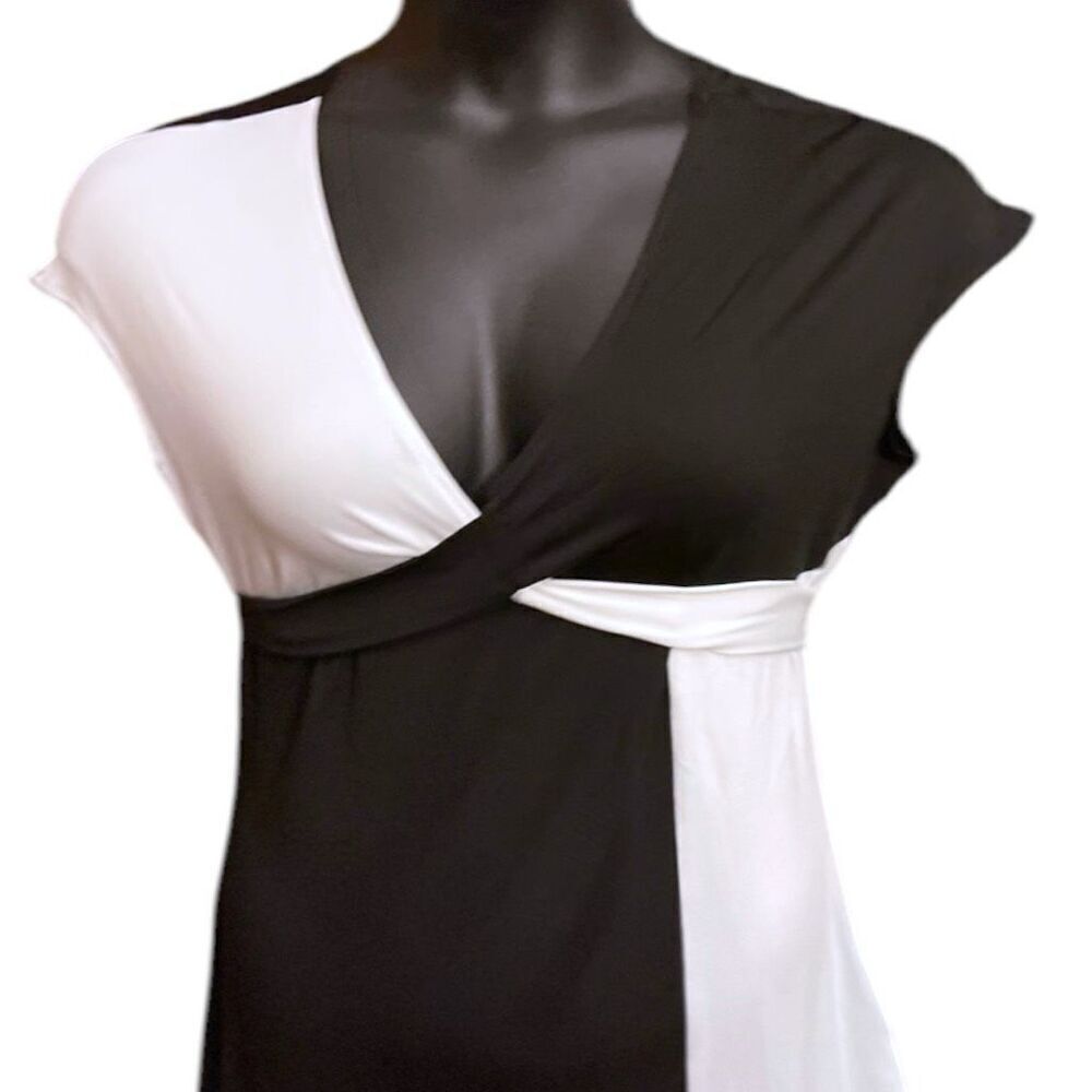 Black & White Colorblock Wrap Tie Midi Dress Size XXL NEW - Picture 7 of 9